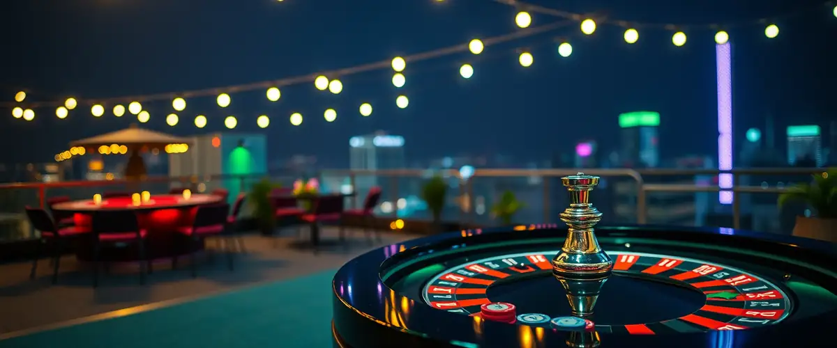 Terrasse de casino en été, roulette et jetons — bonus casino juin 2026