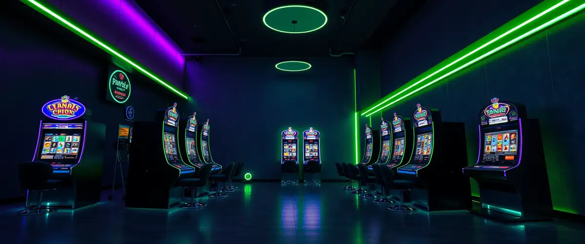 Machines à sous éclairées au néon vert — bonus casino mai 2026