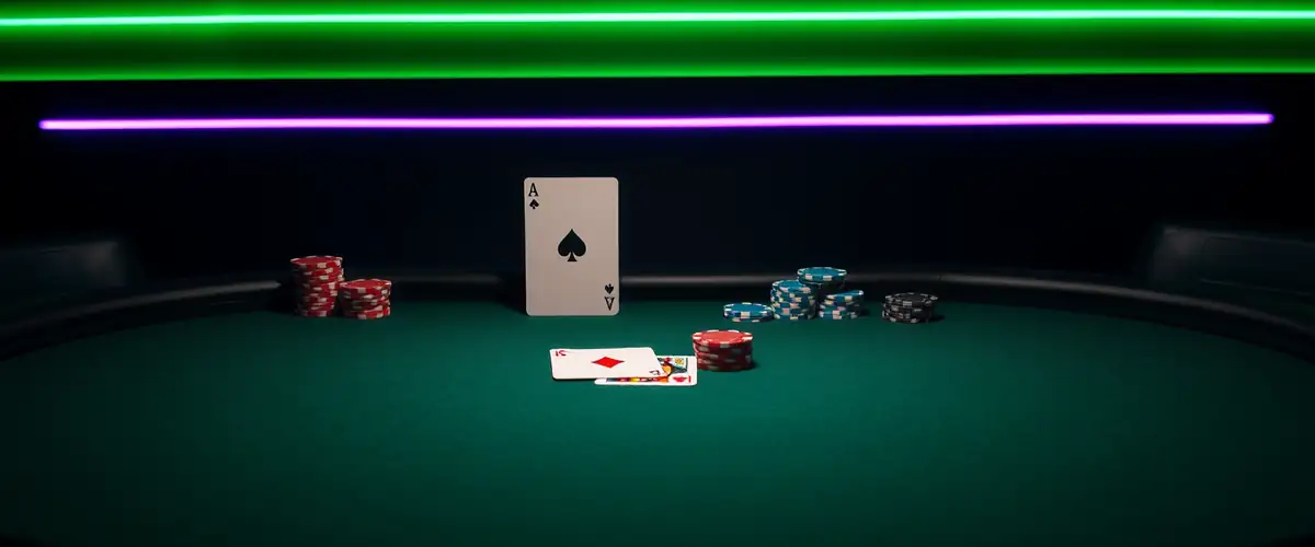 Table de blackjack avec un as et un roi et des piles de jetons